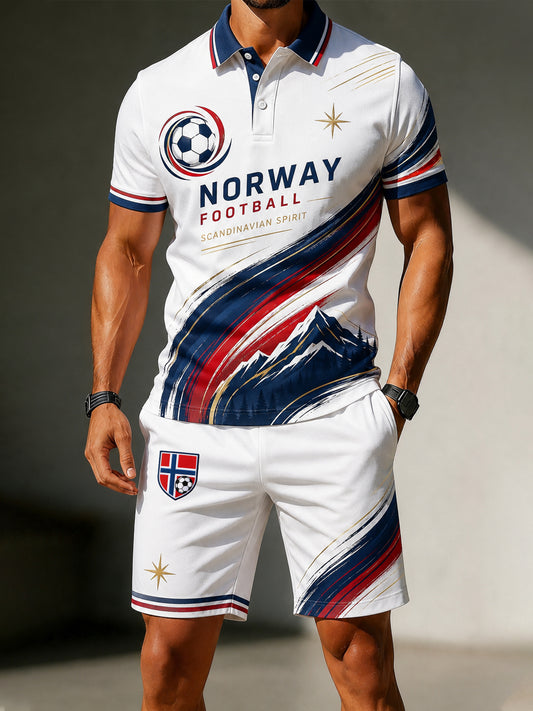 Menns Norge-fotballkamp-heiarop kunsttrykk polo-sett