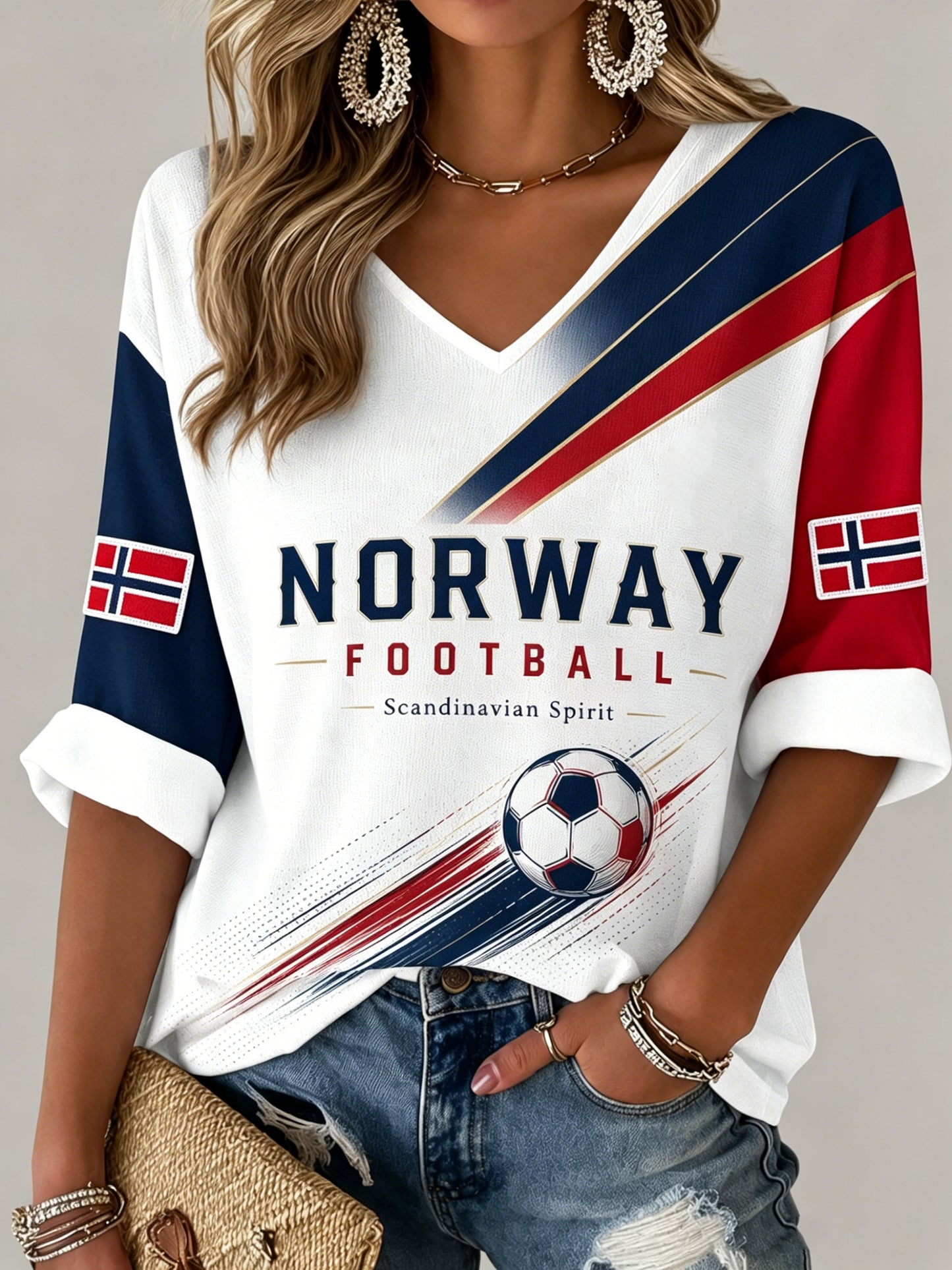 Kvinners Norge-fotballkamp heiar-kunsttrykk V-utringet topp