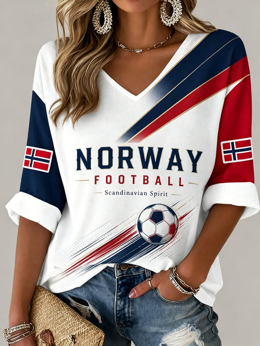 Kvinners Norge-fotballkamp heiar-kunsttrykk V-utringet topp