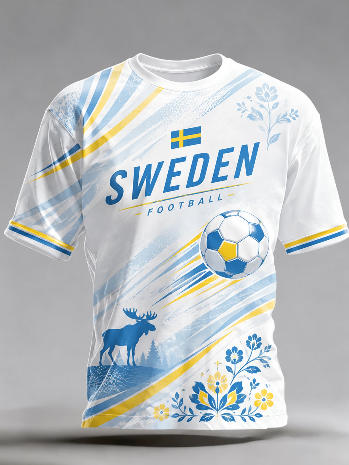 Herrtröja med konstnärlig tryckning i temat svensk fotbollsflagga