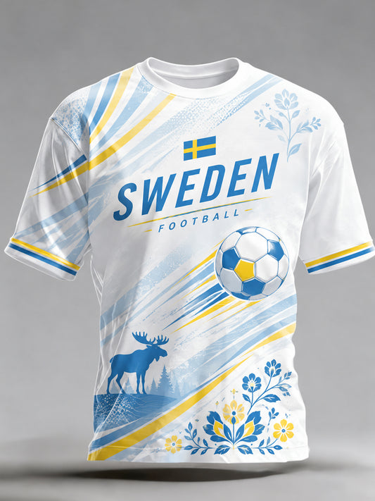 Herrtröja med konstnärlig tryckning i temat svensk fotbollsflagga
