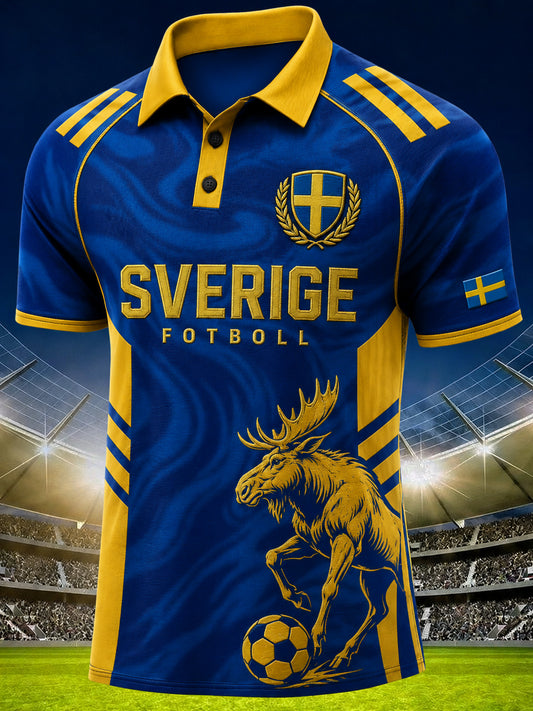 Herrpolotröja med korta ärmar och djurmotiv på fotbollstema