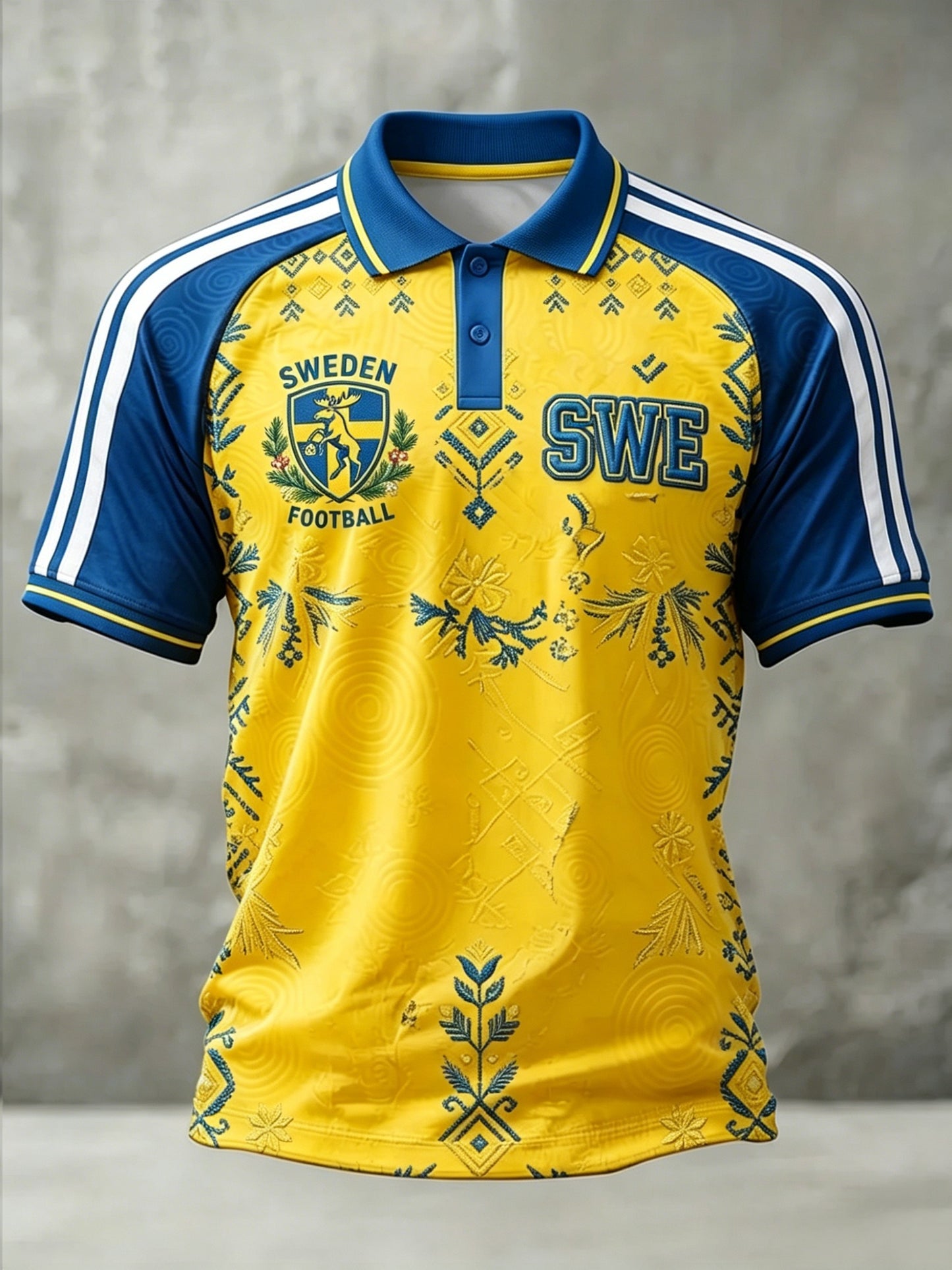 Herrpolskjorta i retrostil med svensk fotbollsmotiv 2026, till vardagskläder