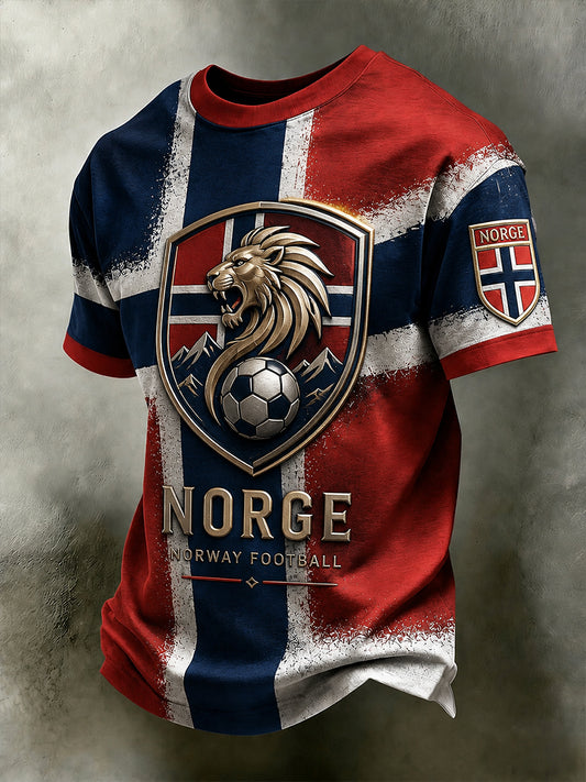Retro nordisk stil norsk fotballfan kunsttrykk avslappet t-skjorte