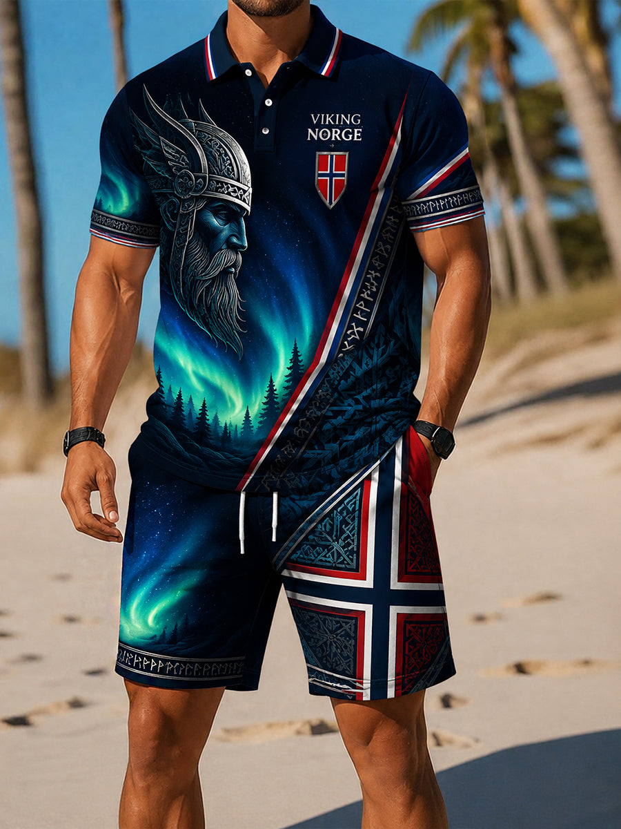 Menns retro nordiskstil 2-delers hverdagssett med norsk kunsttrykk