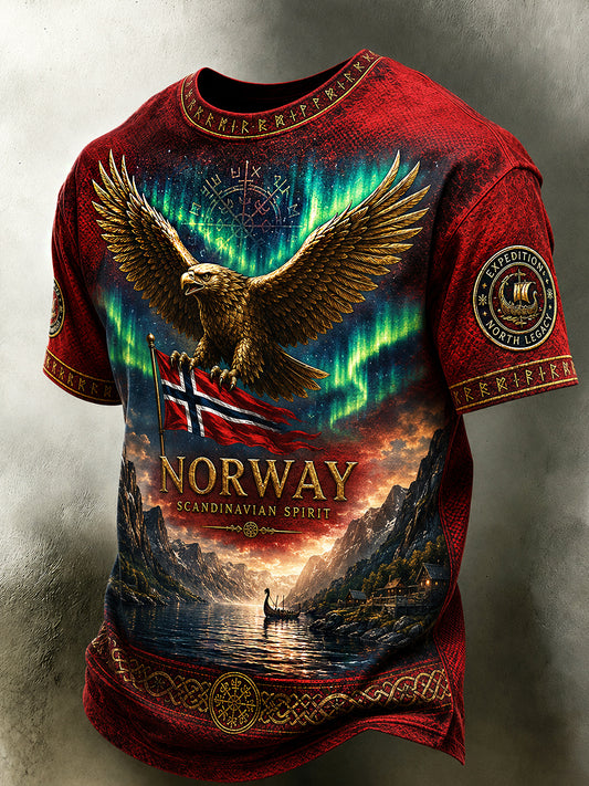 Menns Retro Nordisk Stil Norsk Kunsttrykk Fritidst-skjorte