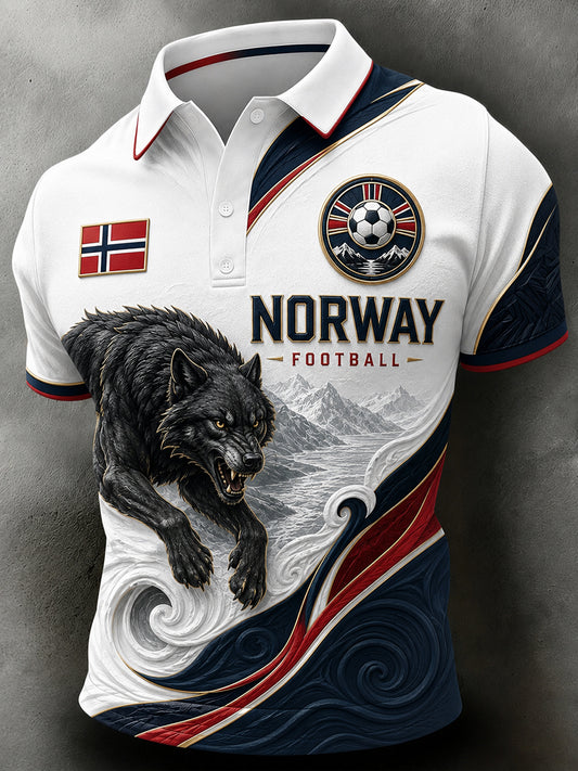 Retro nordisk stil norsk fotballfan kunsttrykk avslappet poloskjorte