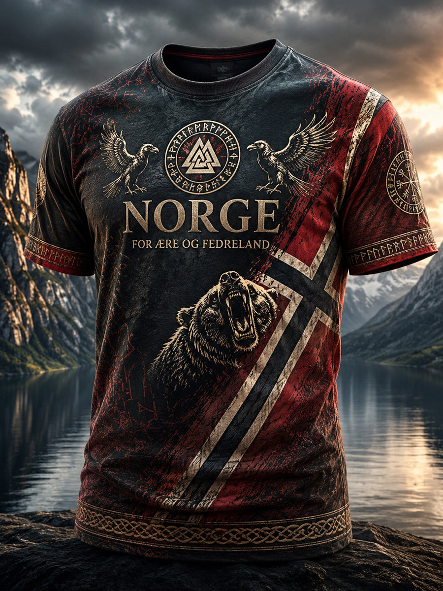 Retro norsk dyremønster hverdags-T-skjorte