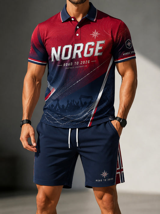 Retro norsk fotballovergangsgradient Casual Polo Shorts Sett