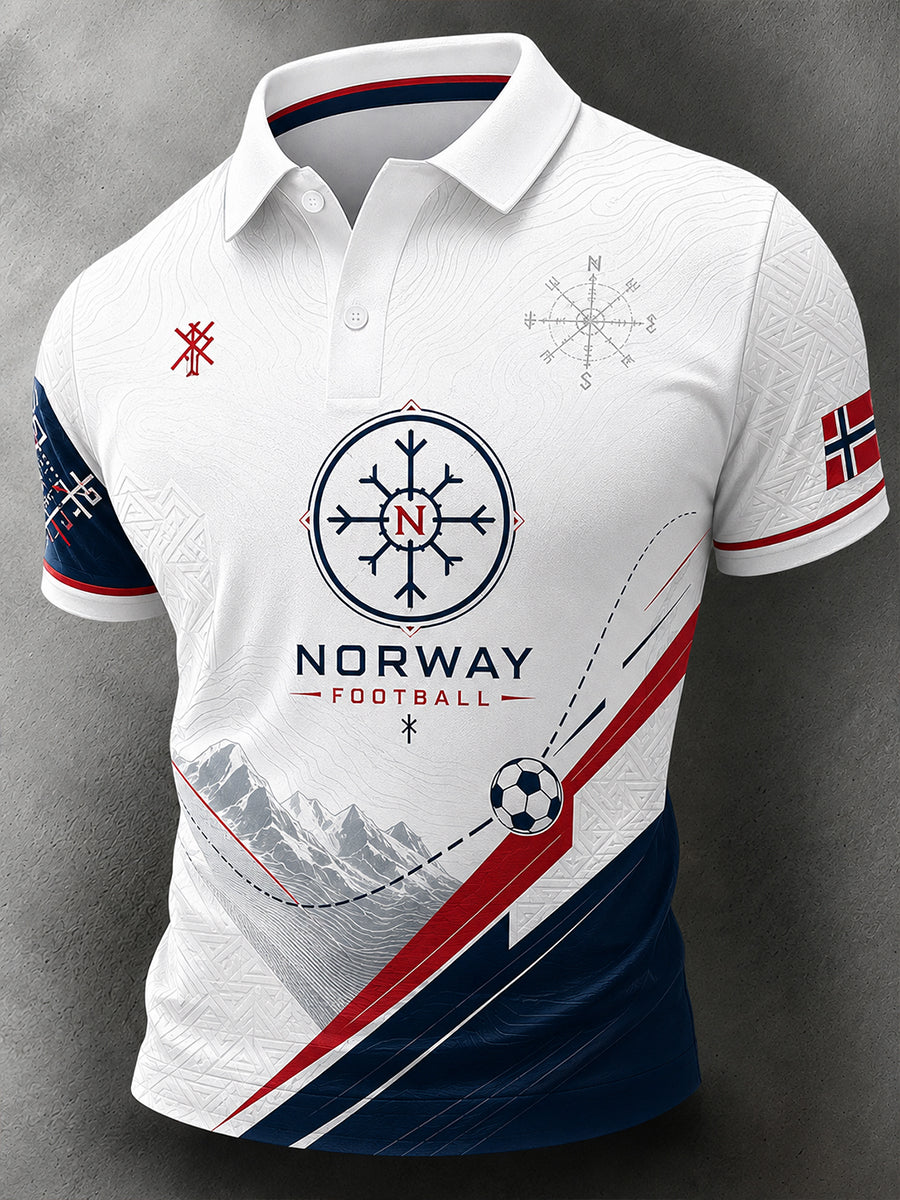 Retro nordisk stil norsk fotballfan kunsttrykk avslappet poloskjorte