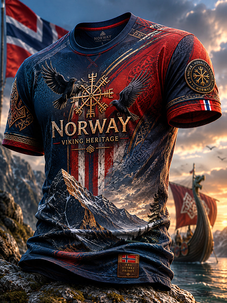 Retro norsk kunst totem lappeteppe avslappet t-skjorte