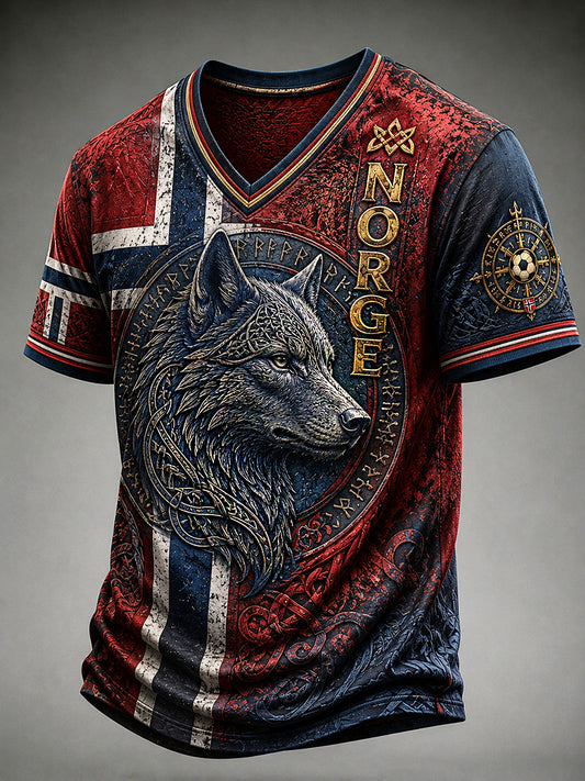 Menns Retro Nordisk Stil Norsk Kunsttrykk Fritidst-skjorte