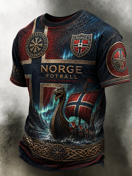 Menns Retro Nordisk Stil Norsk Kunsttrykk Fritidst-skjorte