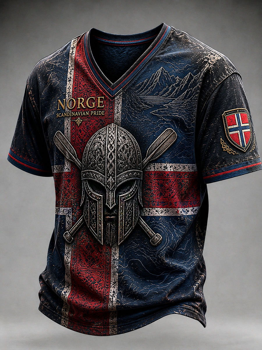 Menns Retro Nordisk Stil Norsk Kunsttrykk Fritidst-skjorte