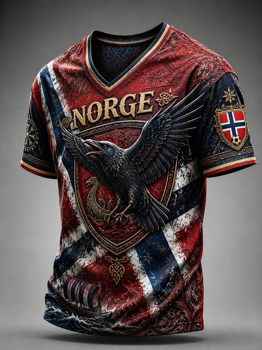 Menns Retro Nordisk Stil Norsk Kunsttrykk Fritidst-skjorte