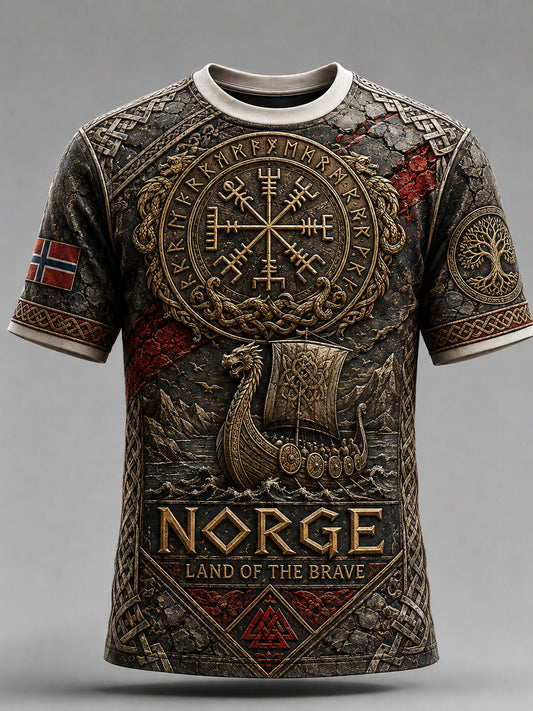 Menns Retro Nordisk Stil Norsk Kunsttrykk Fritidst-skjorte