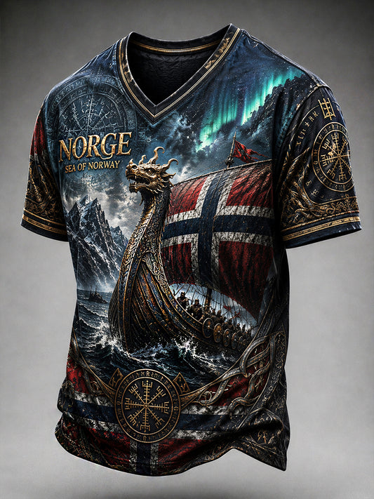 Menns Retro Nordisk Stil Norsk Kunsttrykk Fritidst-skjorte