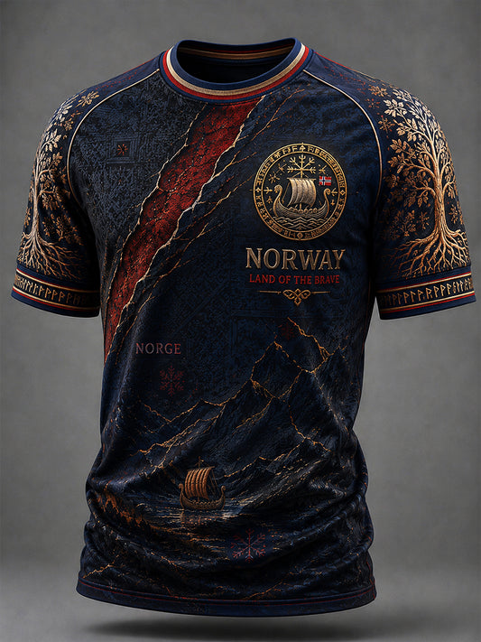 Menns Retro Nordisk Stil Norsk Kunsttrykk Fritidst-skjorte
