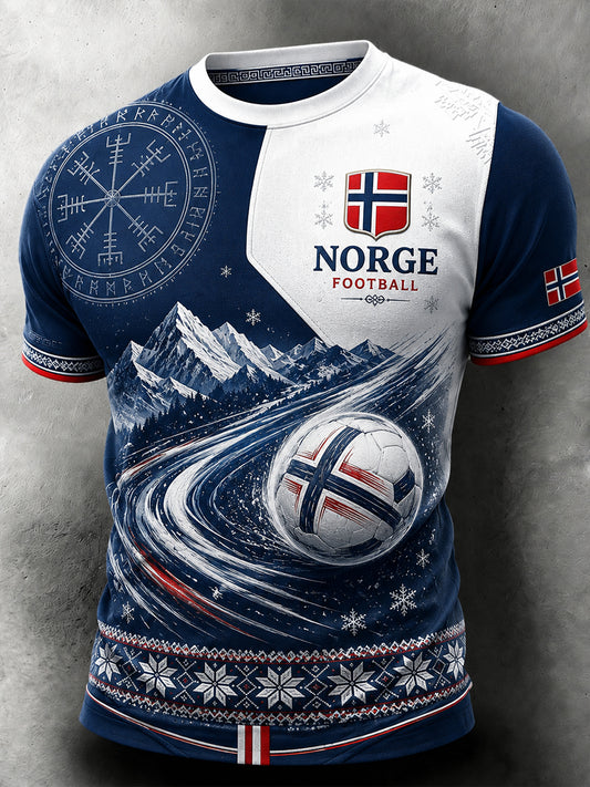 Retro nordisk stil norsk fotballfan kunsttrykk avslappet t-skjorte