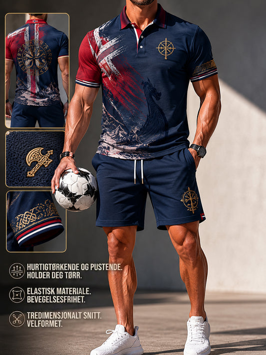 Retro norsk fotball abstrakt totem uformell polo- og shortssett