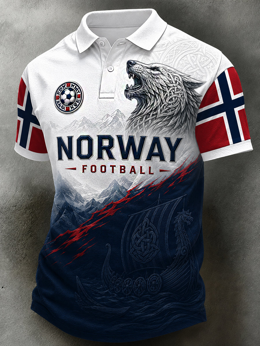 Retro Nordisk norsk fotballfan kunst Skriv ut Casual Polo Skjort