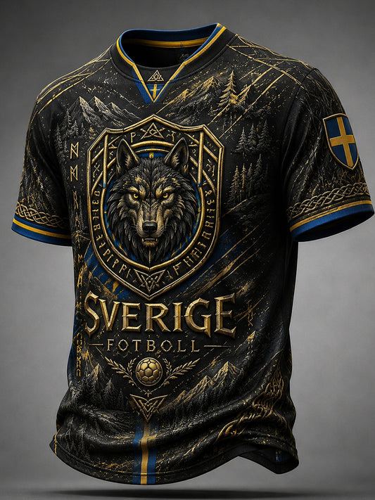 Retro nordisk-svensk fotbollsfanart-print avslappnad t-shirt