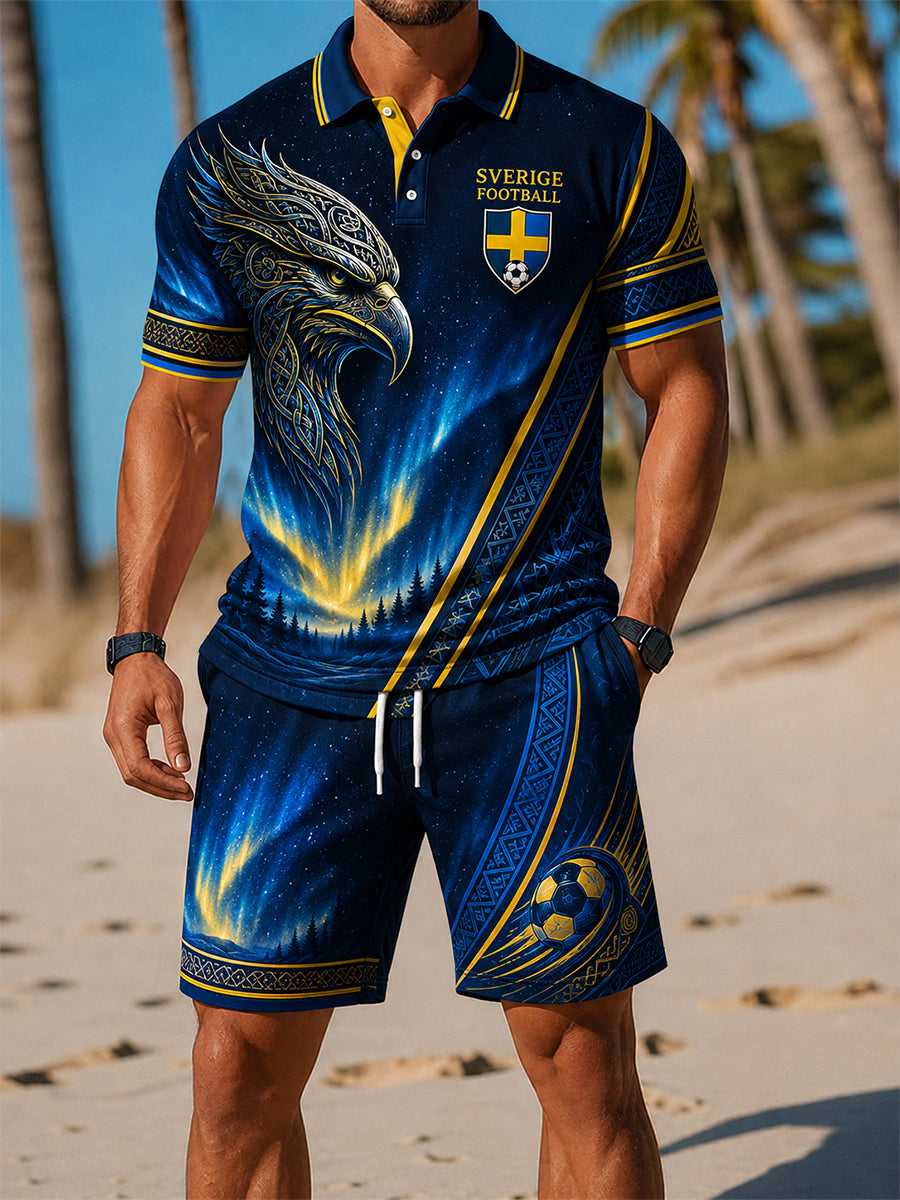 Retro nordisk-svensk fotbollsfanart-print avslappnad 2-delad set