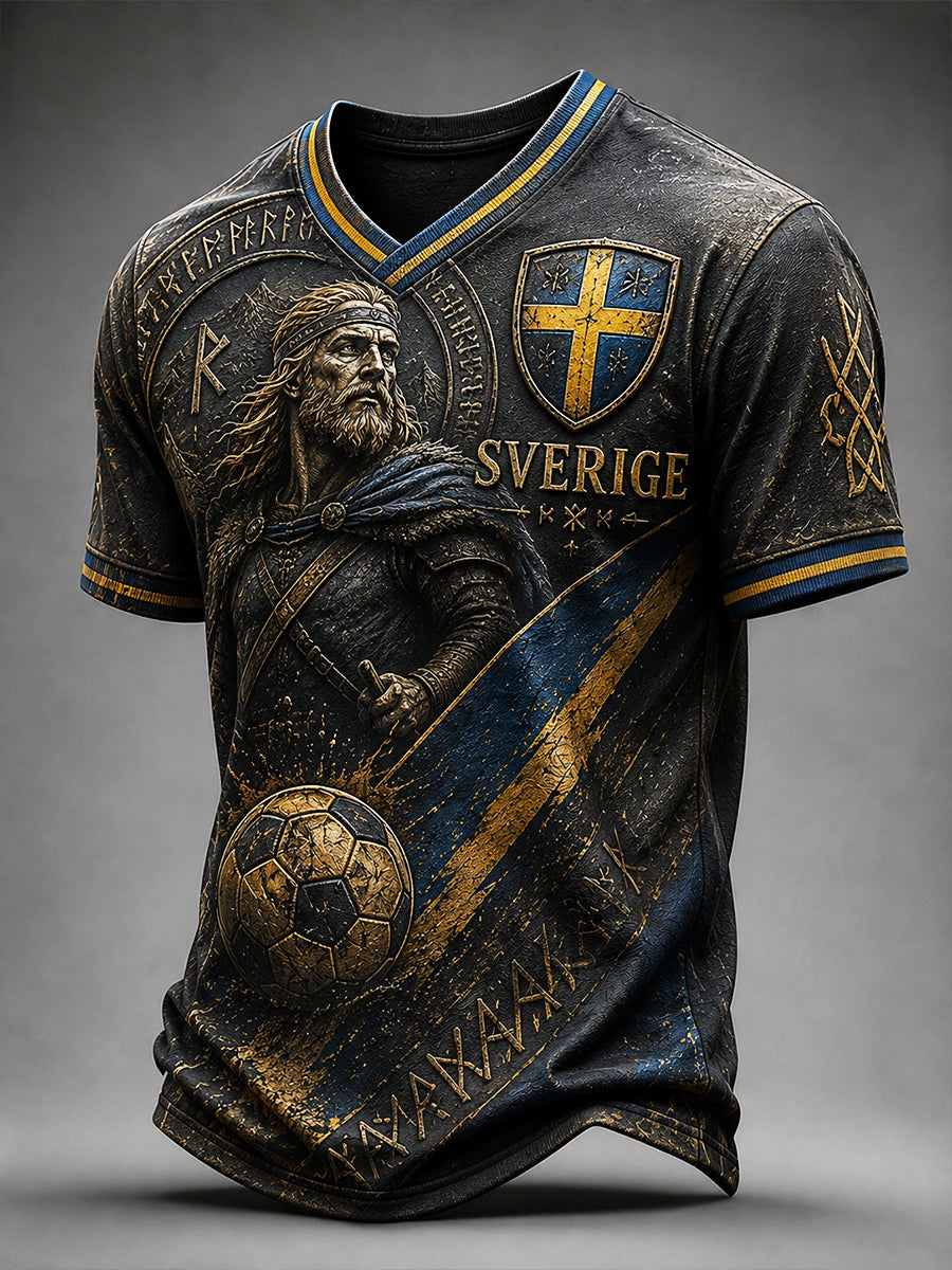 Retro nordisk-svensk fotbollsfanart-print avslappnad t-shirt