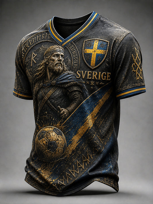 Retro nordisk-svensk fotbollsfanart-print avslappnad t-shirt