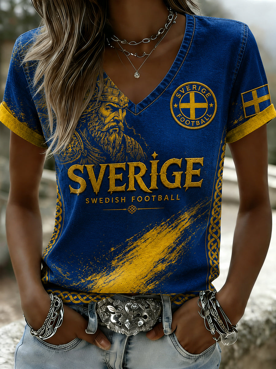 Retro nordisk-svensk fotbollsfanart-print avslappnad t-shirt