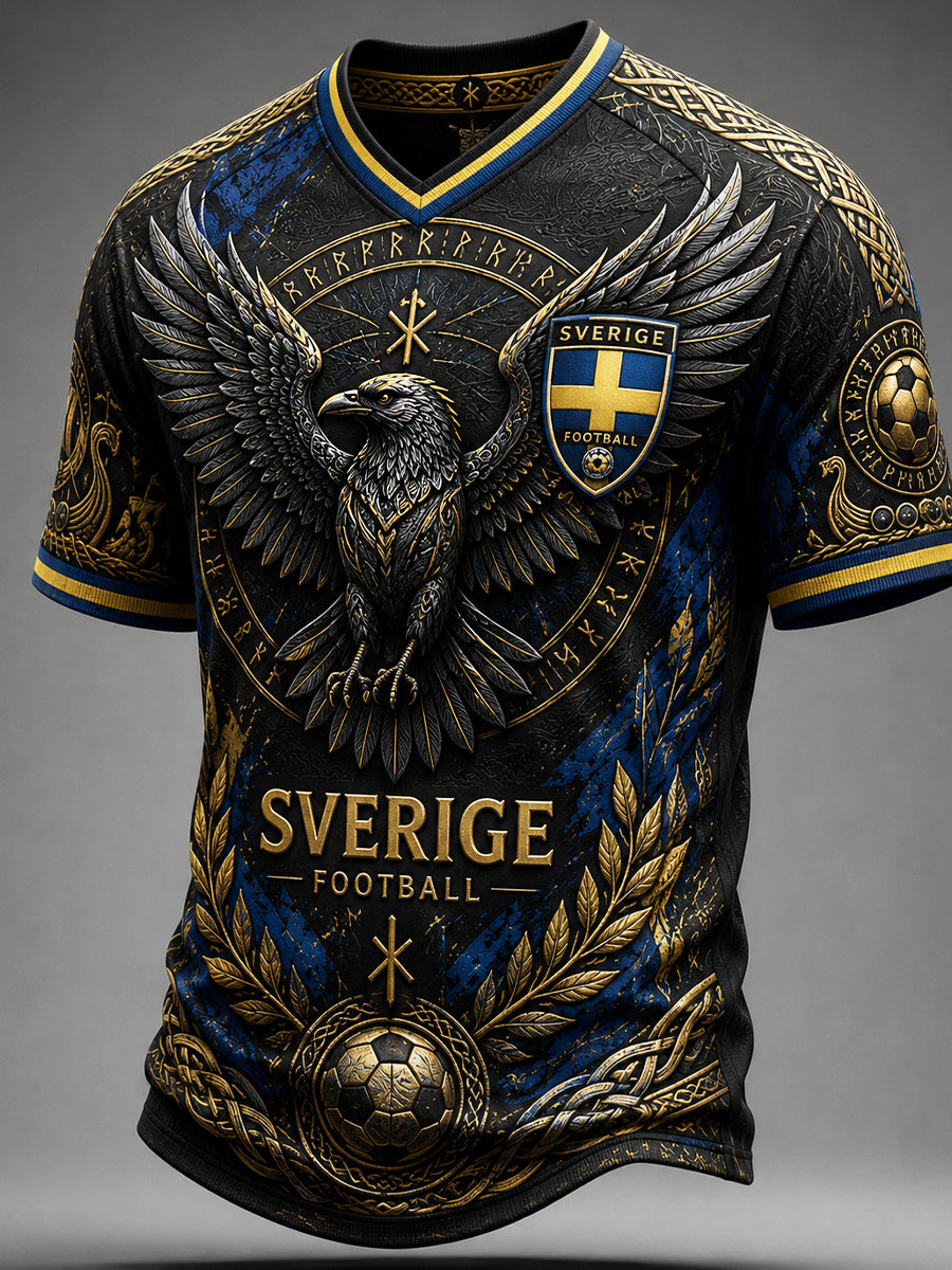 Retro nordisk-svensk fotbollsfanart-print avslappnad t-shirt