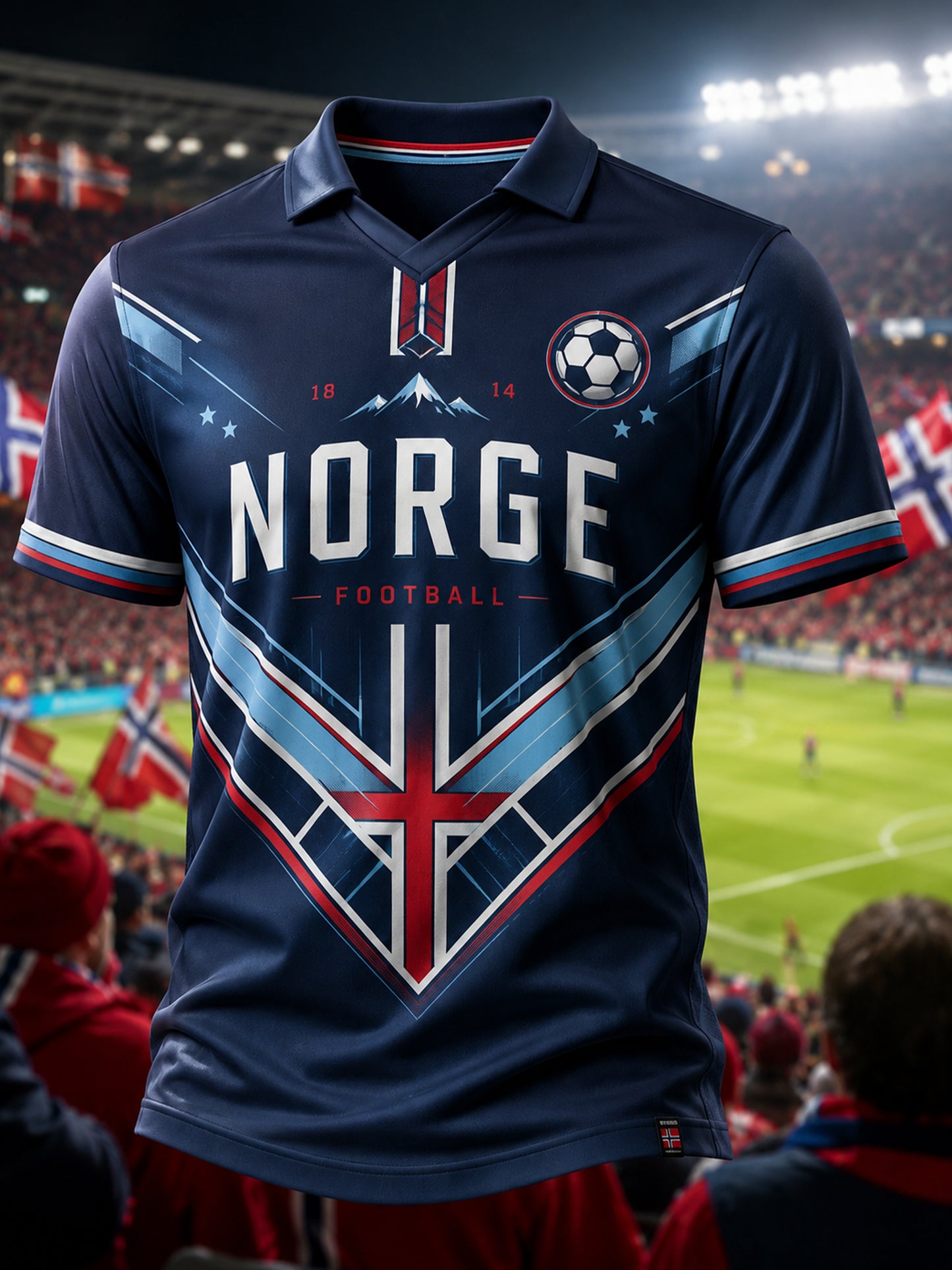 Herre-T-skjorte med V-utringning og norsk fotballfan-kultur og kunsttrykk