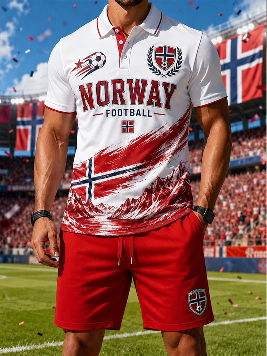 Retro fotballfan-trykk i nordisk stil for Norge, uformelt sportsmotiv på 2-delte sett