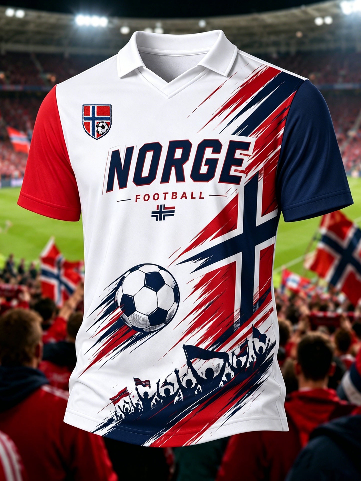 Herre-T-skjorte med V-utringning og norsk fotballfan-kultur og kunsttrykk