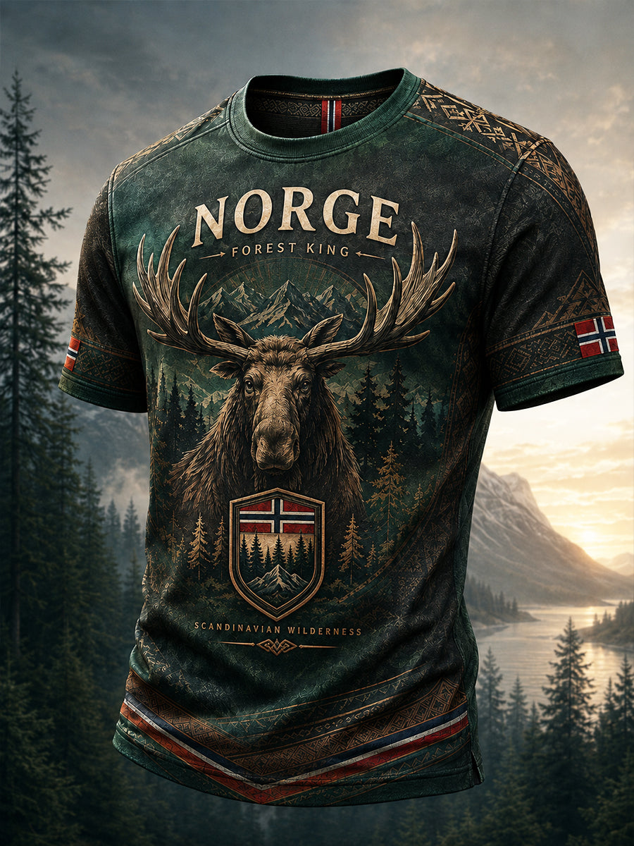 Menns Retro Nordisk Stil Norsk Kunsttrykk Fritidst-skjorte