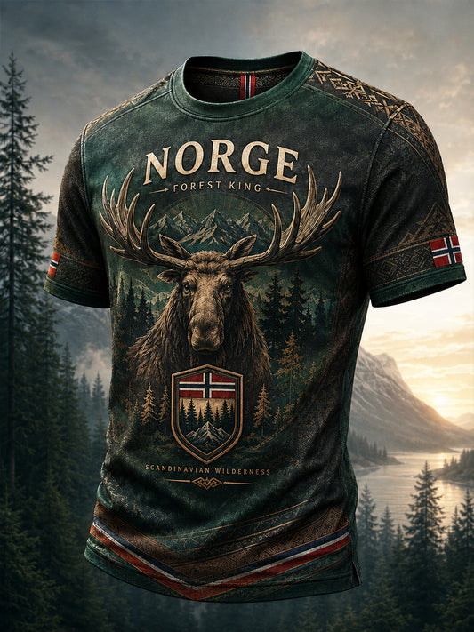 Menns Retro Nordisk Stil Norsk Kunsttrykk Fritidst-skjorte