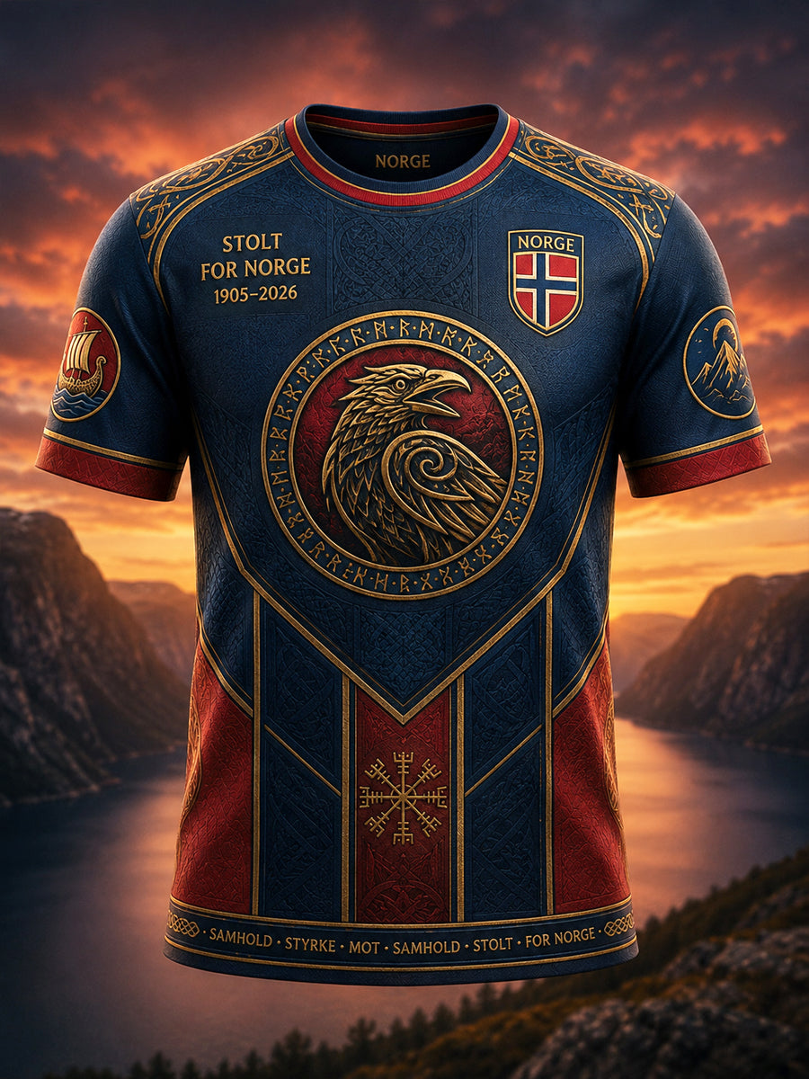 Retro norsk fotballørn kunst-totem t-skjorte, uformell stil 2026