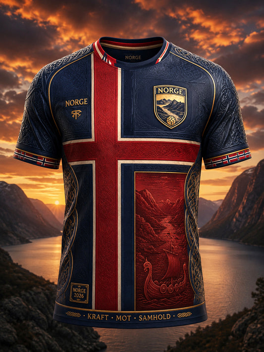 Retro Norge 2026 Fotball Lappeteknikk Kunst Avslappet T-skjorte
