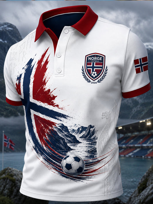 Retro nordisk stil norsk fotballfan-kunsttrykk avslappet poloskjorte