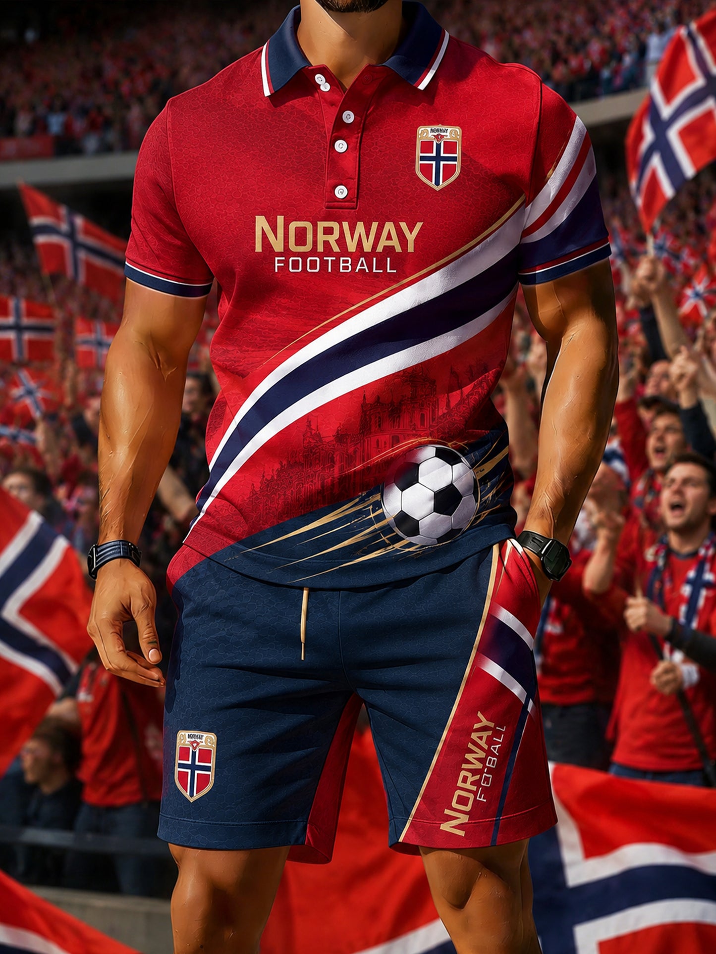 Menns Norge-fotballfan-kultur og kunsttrykk polo-sett