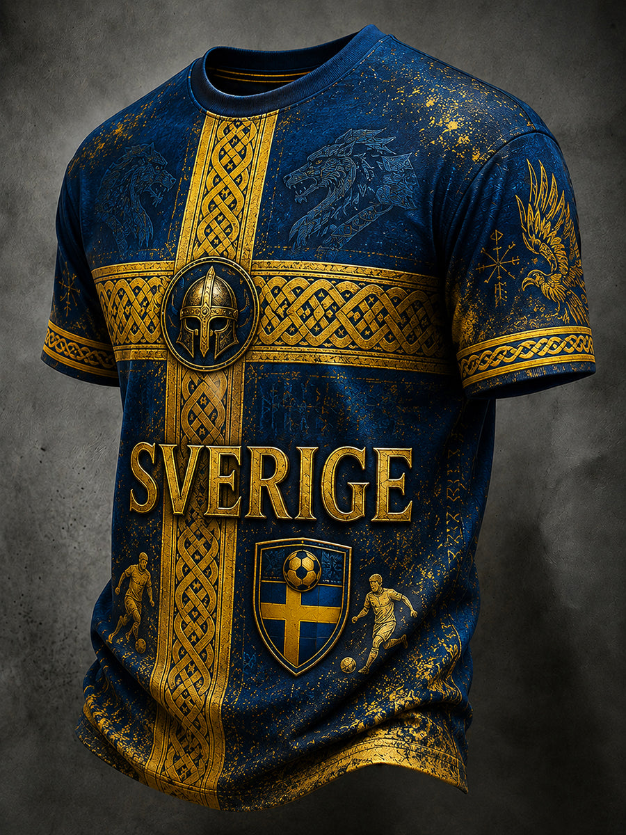 Retro svensk fotbollsfan-konsttryck avslappnad t-shirt tröja