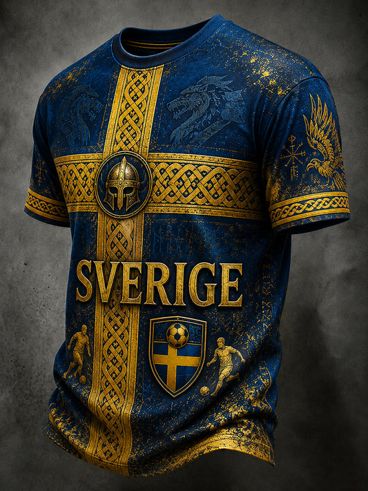 Retro svensk fotbollsfan-konsttryck avslappnad t-shirt tröja