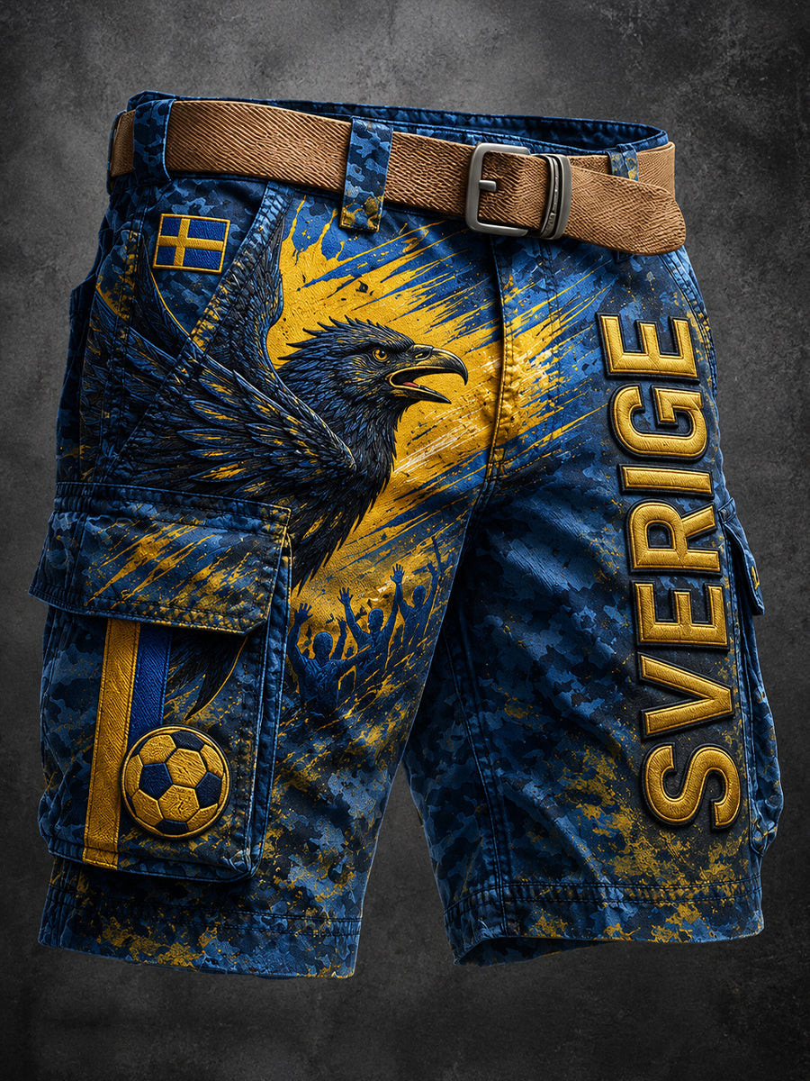Retro svensk fotbollsfanart-print avslappnade cargoshorts