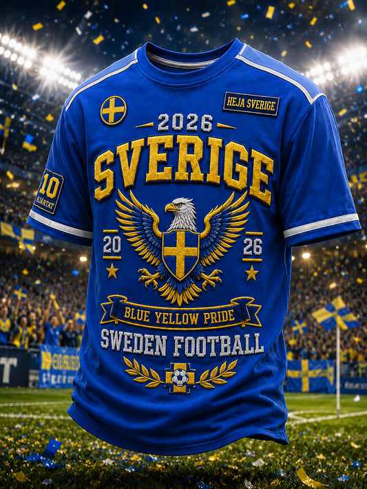 Retro svensk fotbollsfan-konsttryck avslappnad t-shirt