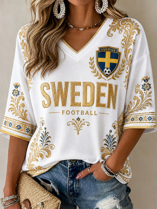Retro svensk fotbollsfan konsttryck avslappnad topp