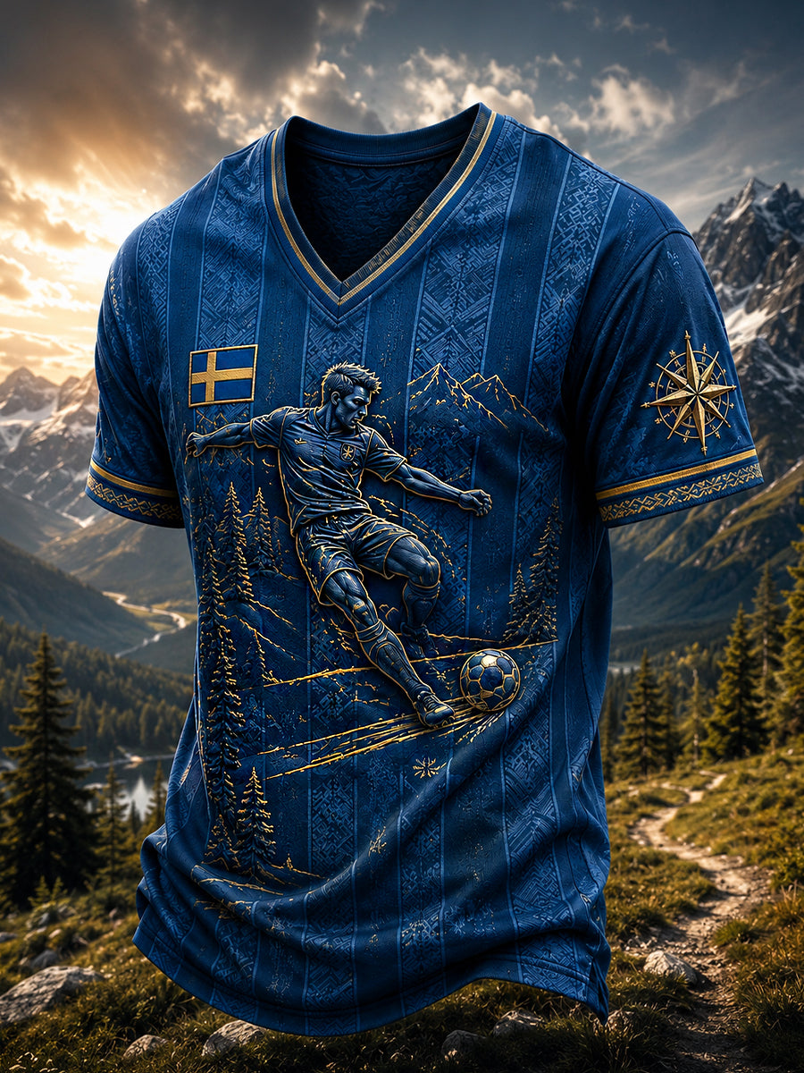 Retro svensk fotbollsfan-konsttryck avslappnad t-shirt tröja
