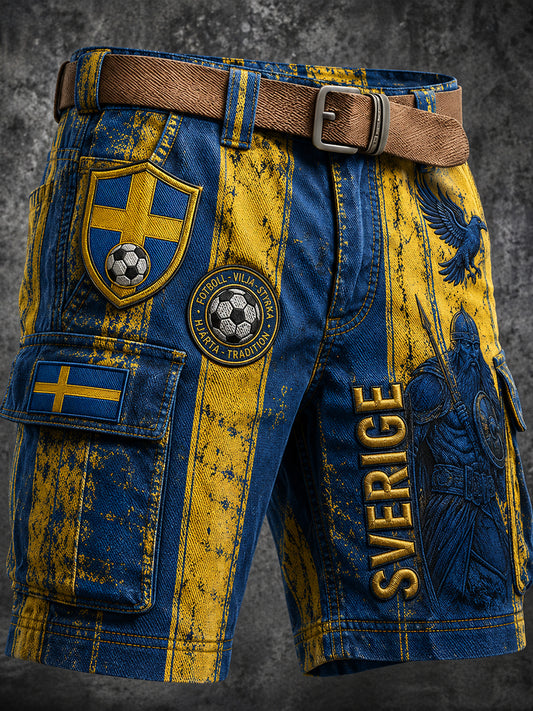 Retro svensk fotbollsfanart-print avslappnade cargoshorts