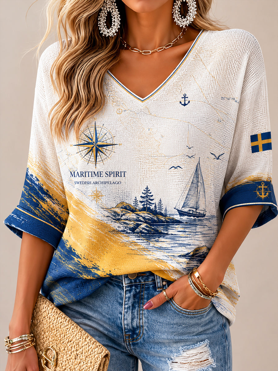 Kvinnors svenska skärgård Skriv ut Casual T-shirt