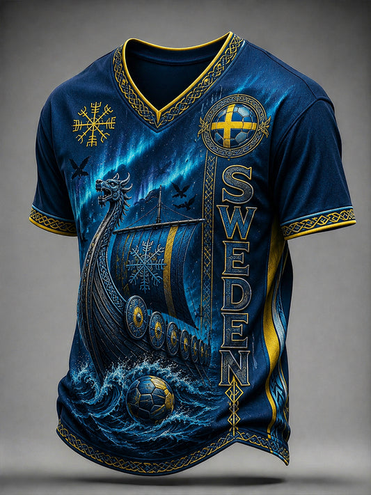 Retro svensk fotbollsfan-konsttryck avslappnad t-shirt tröja
