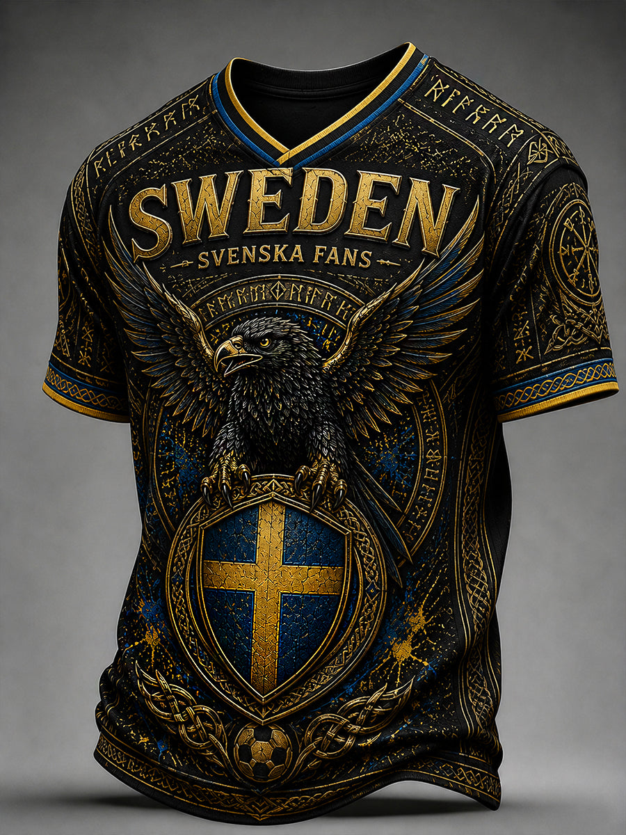 Retro svensk fotbollsfan-konsttryck avslappnad t-shirt tröja